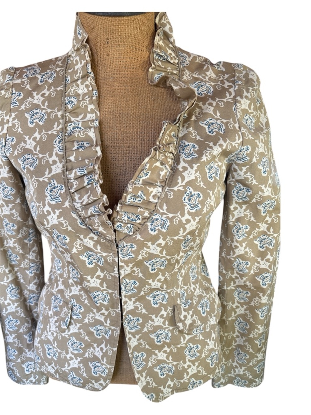 Banana Republic Tan Floral Ruffle-Front Blazer